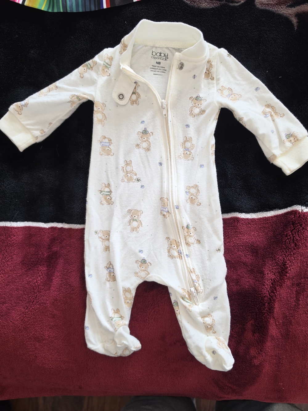 Baby Essentials Cream Bear-Print Footed One-Piece Pajama